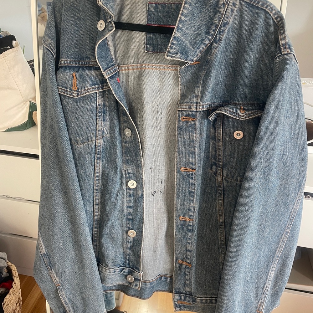 Tommy Hilfiger Blue Denim Jacket with Red and White Accents